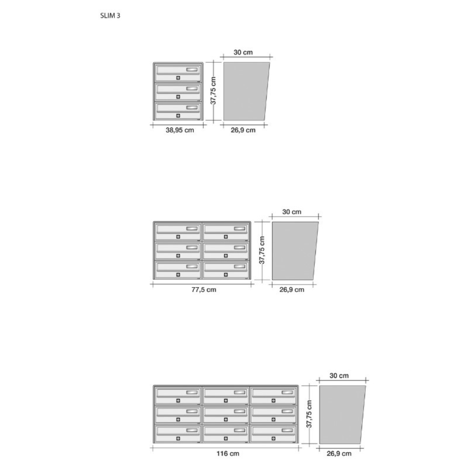 ALUBOX SLIM Cassette Postali Condominiali 3 Posti 37,8X39X30 Cm In Lamiera Zincata E Alluminio Cassetta Postale Da Esterno Condominiale Con Sistema Anti Prelievo
