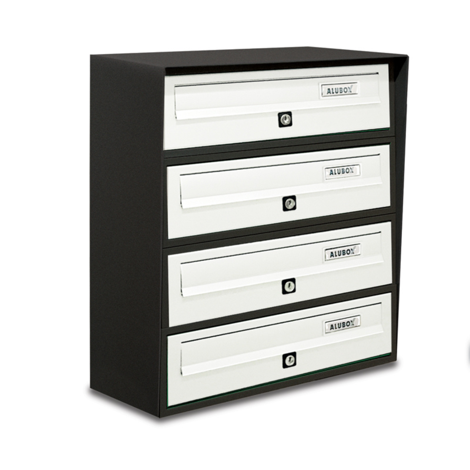 ALUBOX SLIM Cassette Postali Condominiali 4 Posti 50X39X30 Cm In Lamiera Zincata E Alluminio Cassetta Postale Da Esterno Condominiale Con Sistema Anti Prelievo COLORE: ANTRACITE BIANCO