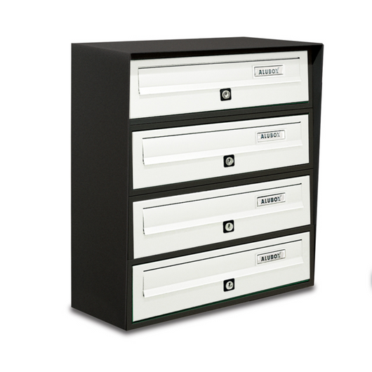 ALUBOX SLIM Cassette Postali Condominiali 4 Posti 50X39X30 Cm In Lamiera Zincata E Alluminio Cassetta Postale Da Esterno Condominiale Con Sistema Anti Prelievo COLORE: ANTRACITE BIANCO