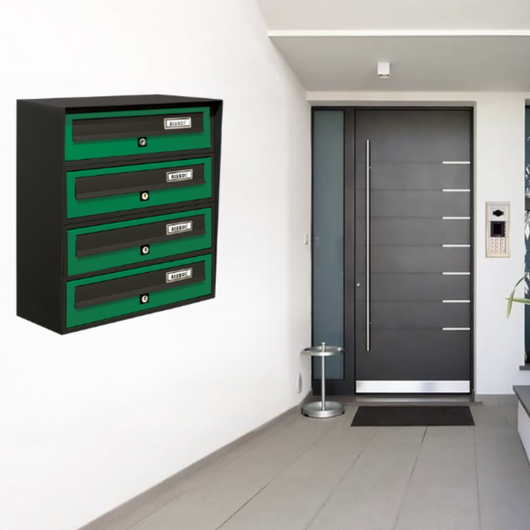 ALUBOX SLIM Cassette Postali Condominiali 4 Posti 50X39X30 Cm In Lamiera Zincata E Alluminio Cassetta Postale Da Esterno Condominiale Con Sistema Anti Prelievo COLORE: ANTRACITE VERDE