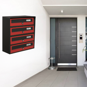 ALUBOX SLIM Cassette Postali Condominiali 4 Posti 50X39X30 Cm In Lamiera Zincata E Alluminio Cassetta Postale Da Esterno Condominiale Con Sistema Anti Prelievo COLORE: ANTRACITE ROSSO