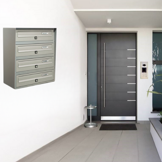ALUBOX SLIM Cassette Postali Condominiali 4 Posti 50X39X30 Cm In Lamiera Zincata E Alluminio Cassetta Postale Da Esterno Condominiale Con Sistema Anti Prelievo COLORE: ARGENTO