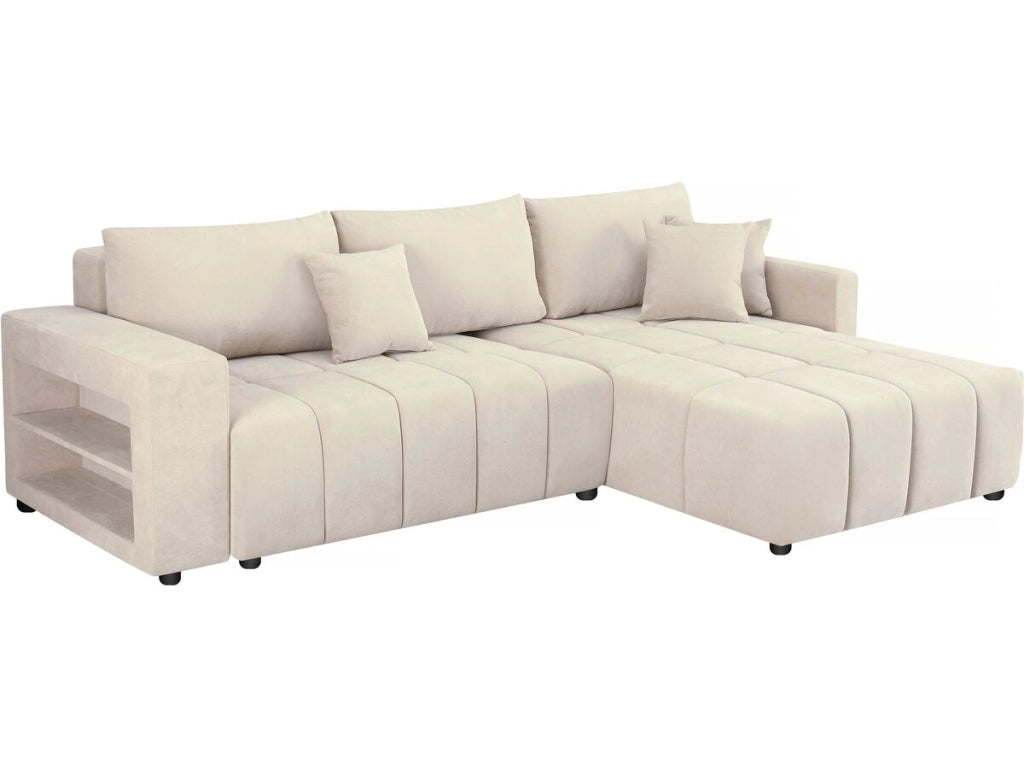 Divano angolare trasformabile in tessuto ciniglia a 3 posti - "Trocadero" - Beige