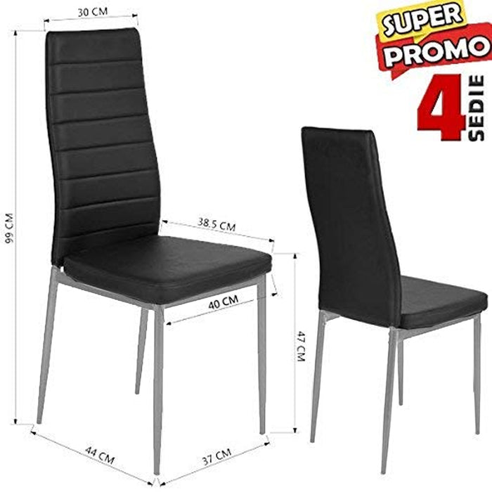 Set 4 Sedie Moderne sala Pranzo Salotto Cucina Seduta Imbottita Ecopelle Nero