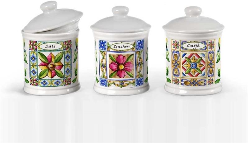 TERRA E SOLE TRIS DI BARATTOLI REALIZZATO IN CERAMICA 13 X 15 CM