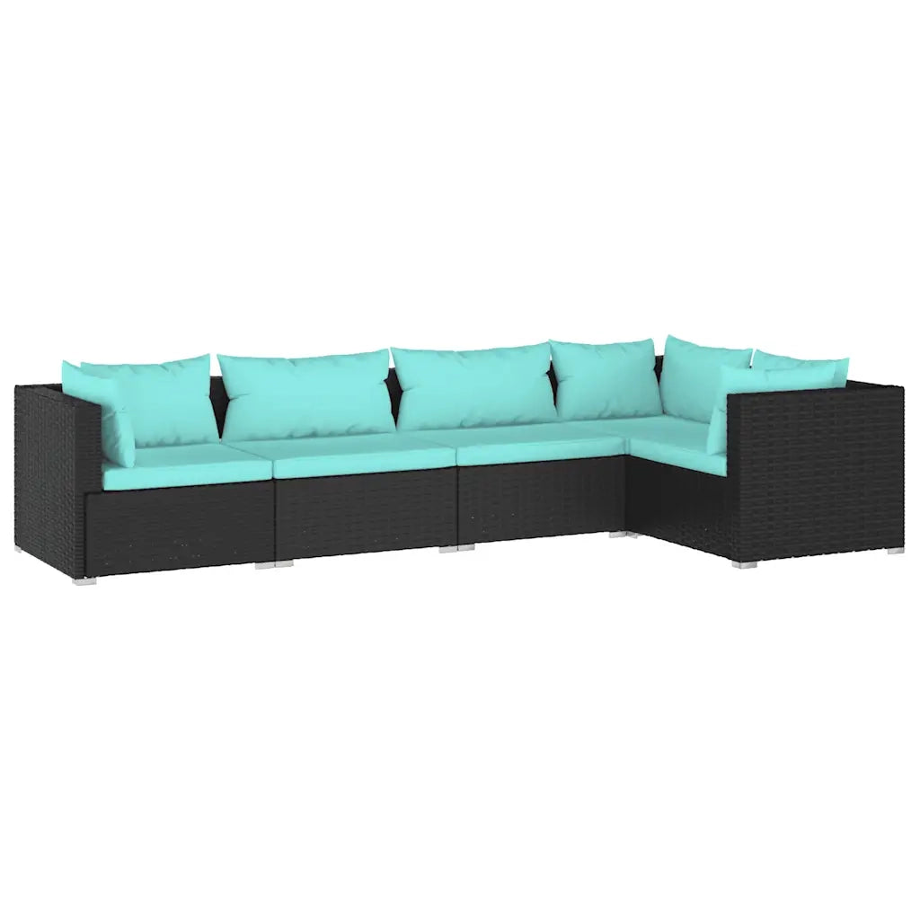 Set Divani da Giardino 5 pz con Cuscini in Polyrattan Nero cod mxl 42284