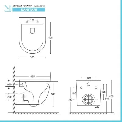 Sanitari sospesi scarico a vortice e copriwc soft-close Tao