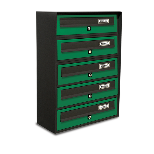 ALUBOX SLIM Cassette Postali Condominiali 5 Posti 63X39X30 Cm In Lamiera Zincata E Alluminio Cassetta Postale Da Esterno Condominiale Con Sistema Anti Prelievo COLORE: ANTRACITE VERDE