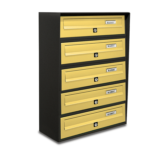 ALUBOX SLIM Cassette Postali Condominiali 5 Posti 63X39X30 Cm In Lamiera Zincata E Alluminio Cassetta Postale Da Esterno Condominiale Con Sistema Anti Prelievo COLORE: ANTRACITE BRONZO