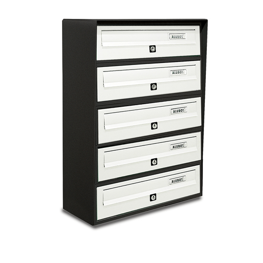 ALUBOX SLIM Cassette Postali Condominiali 5 Posti 63X39X30 Cm In Lamiera Zincata E Alluminio Cassetta Postale Da Esterno Condominiale Con Sistema Anti Prelievo COLORE: ANTRACITE BIANCO