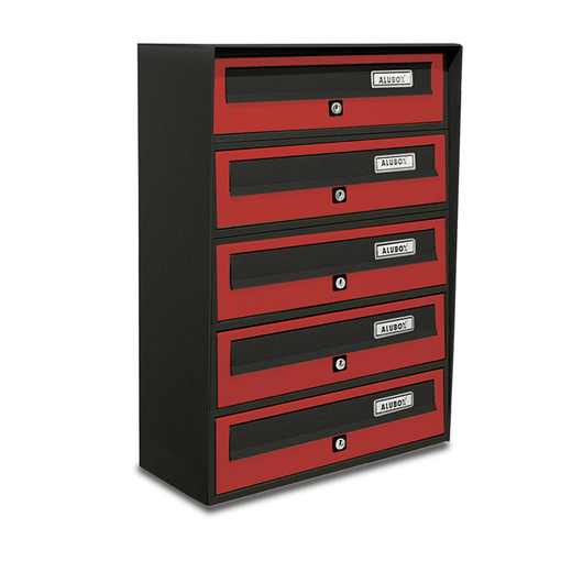 ALUBOX SLIM Cassette Postali Condominiali 5 Posti 63X39X30 Cm In Lamiera Zincata E Alluminio Cassetta Postale Da Esterno Condominiale Con Sistema Anti Prelievo COLORE: ANTRACITE ROSSO