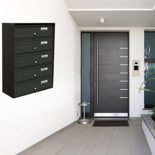 ALUBOX SLIM Cassette Postali Condominiali 5 Posti 63X39X30 Cm In Lamiera Zincata E Alluminio Cassetta Postale Da Esterno Condominiale Con Sistema Anti Prelievo COLORE: ANTRACITE
