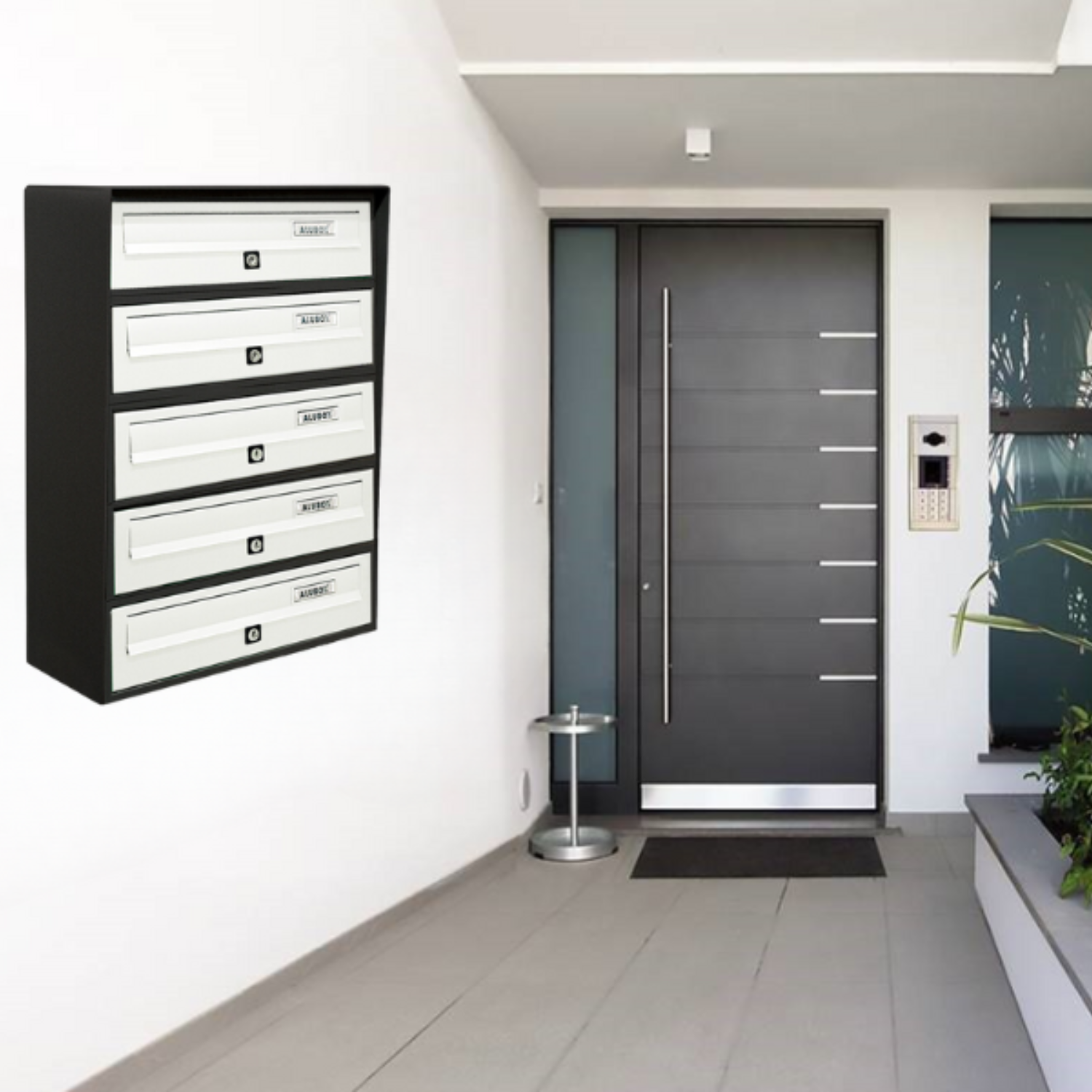 ALUBOX SLIM Cassette Postali Condominiali 5 Posti 63X39X30 Cm In Lamiera Zincata E Alluminio Cassetta Postale Da Esterno Condominiale Con Sistema Anti Prelievo COLORE: ANTRACITE BIANCO