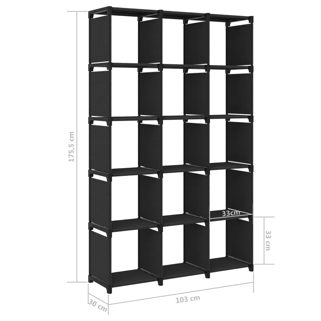 Mobile per 15 Scatole a Cubo Nero 103x30x175,5 cm in Tessuto 322618