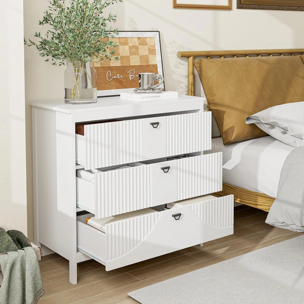 Comò a 3 Cassetti, Cassettiera in Legno con Kit Anti-Ribaltamento, Armadio di Stoccaggio con Ampio Spazio per Camera da Letto Soggiorno Ingresso, 80 x 40 x 79 cm