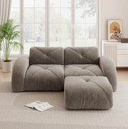 Divano modulare con pouf in chenille taupe