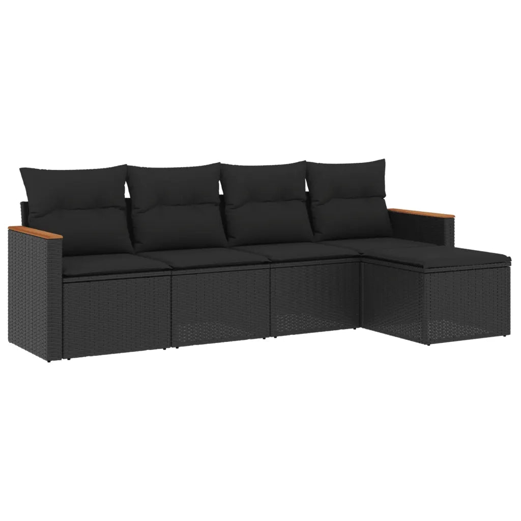 Set Divani da Giardino 5 pz | Set Salotto da Giardino con Cuscini in Polyrattan Nero