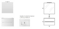 Mobile Bagno Sospeso Completo di Lavabo in Ceramica Specchio Lampada Led Bianco Opaco Cannettato - Misura 70 cm
