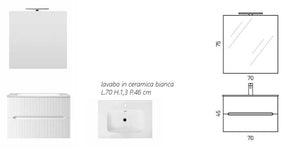 Mobile Bagno Sospeso Completo di Lavabo in Ceramica Specchio Lampada Led Bianco Opaco Cannettato - Misura 70 cm