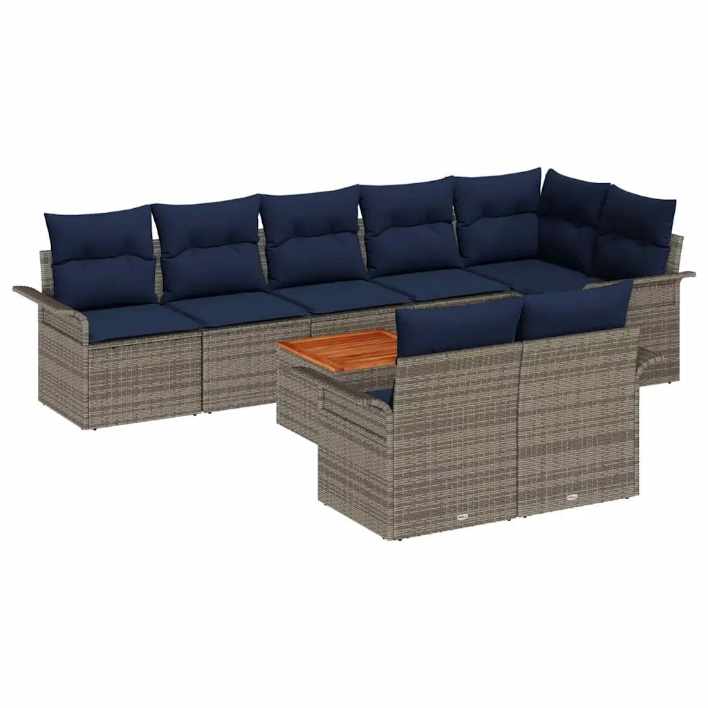 Set Divano da Giardino con cuscino 9 pcs Grigio polyrattan