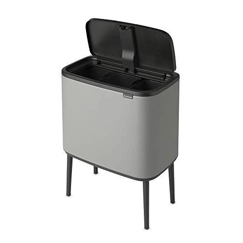 Brabantia 127229 Bo Pattumiera 3x11L Apertura Soft-Touch Gambe Regolabili colore Grigio Mineral Concrete