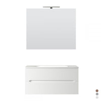 Mobile Bagno Sospeso Completo di Lavabo in Ceramica Specchio Lampada Led Bianco Opaco Cannettato - Misura 70 cm