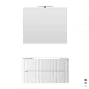 Mobile Bagno Sospeso Completo di Lavabo in Ceramica Specchio Lampada Led Bianco Opaco Cannettato - Misura 70 cm