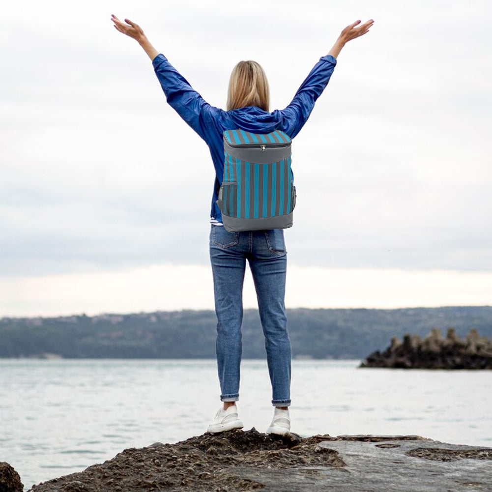 Borsa Zaino Frigo a Mano Capacità 17L Borsetta Refrigerante a Strisce 30x17x42cm