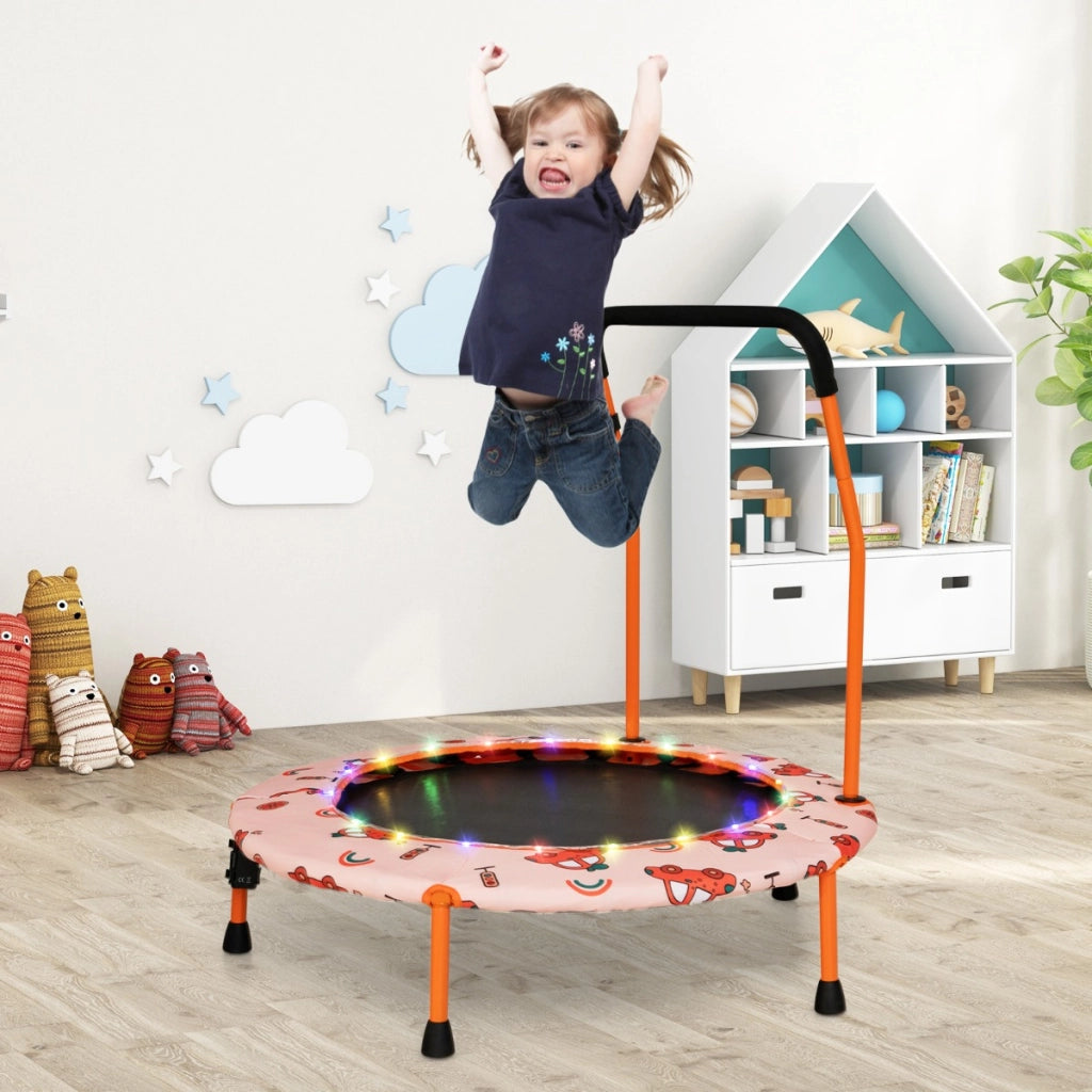 Trampolino per bambini da 92 cm con luci led tappeto rotondo per saltare, Mini trampolino per bambini 3-6 anni Arancione-Trampolini