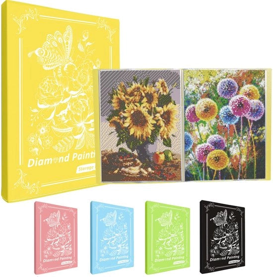 Album di pittura con diamanti A3, Mappa di pittura con diamanti con 60 contenitori trasparenti in plastica, Album di pittura per foto di pittura con diamanti, Accessori di pittura con diamanti (Giallo)