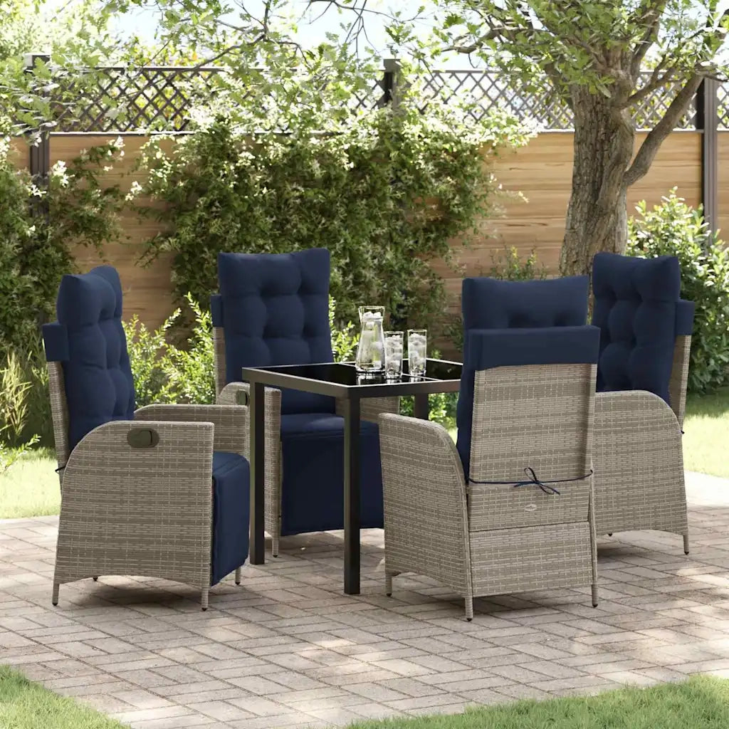 Set da Pranzo per Giardino 5 pcs Grigio e Nero Rattan