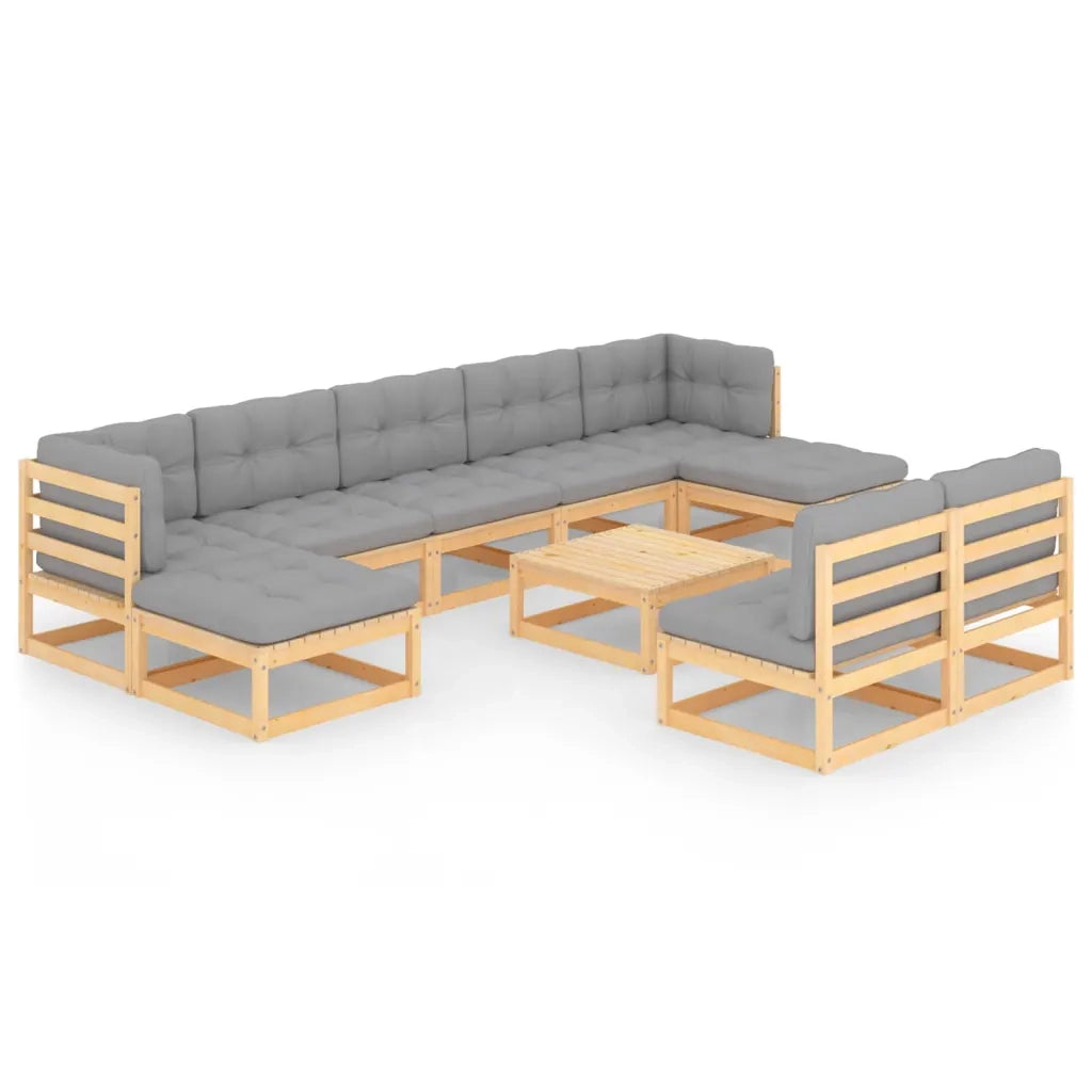 Set Divani da Giardino 10 pz con Cuscini Legno Massello di Pino cod mxl 41864