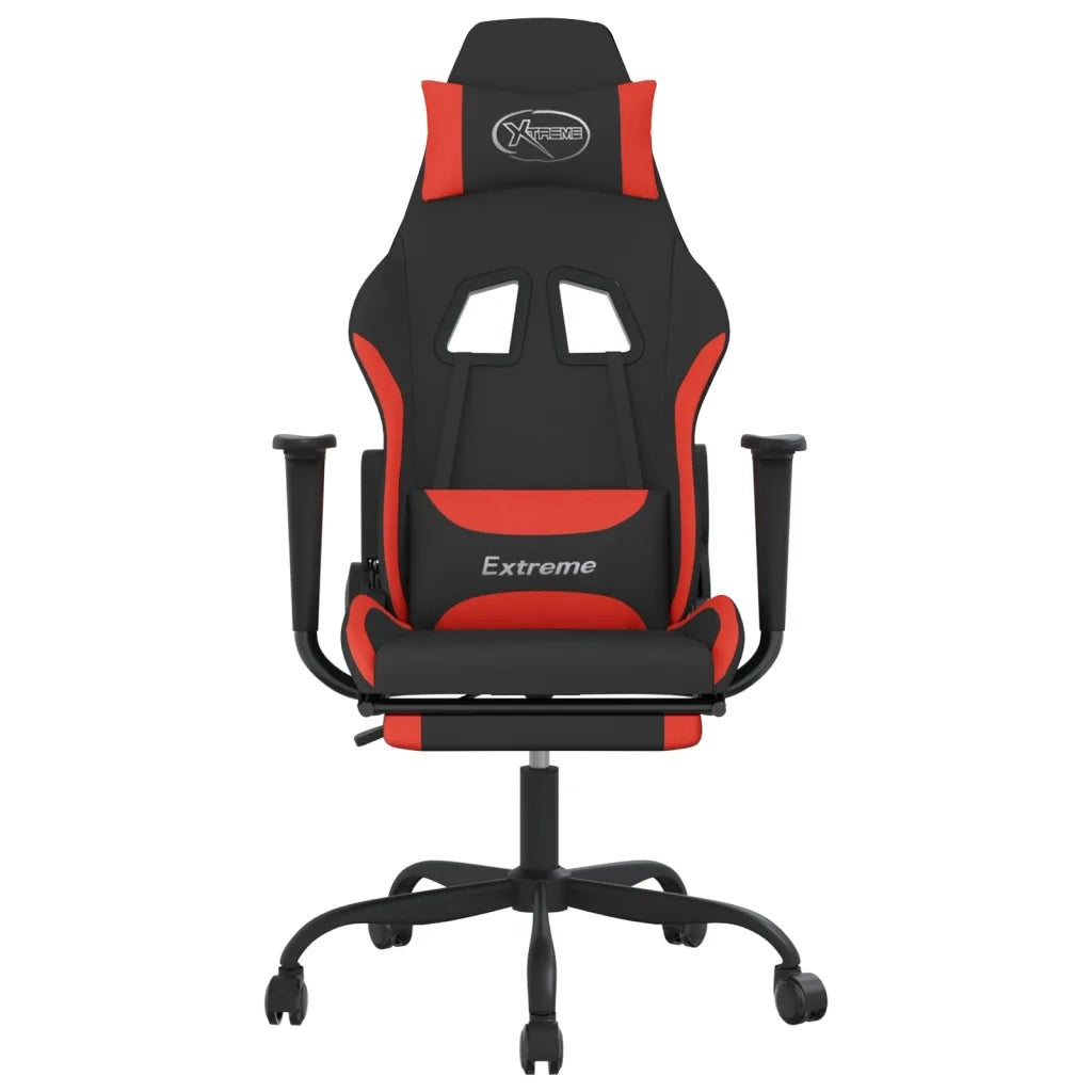 Sedia da Gaming | Sedia da e-sports Massaggio e Poggiapiedi Tessuto Nero e Rosso