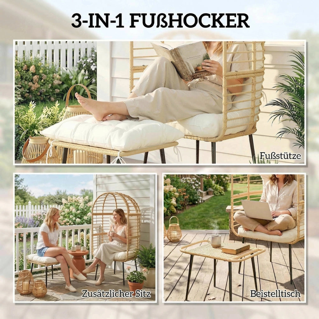 Poltrona da giardino in rattan con poggiapiedi e cuscini ¨C zephmum ¨C Beige