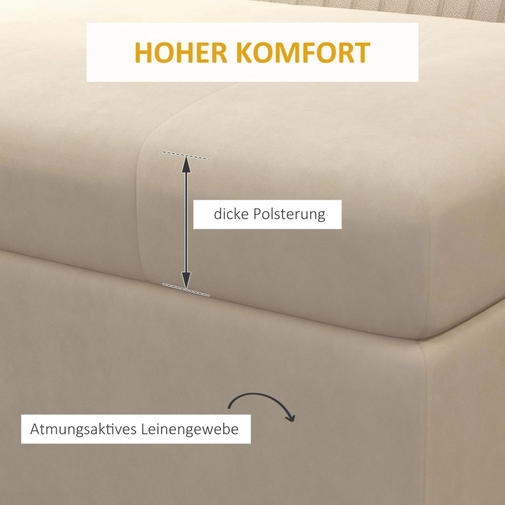 Banca contenitore con seduta capitonné in poliestere effetto flanella e gambe in acciaio oro beige 110 × 44 × 49 cm