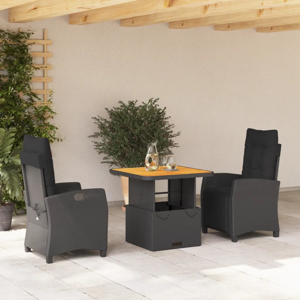 Set da Pranzo da Giardino 3 pz con Cuscini Nero in Polyrattancod mxl 89369