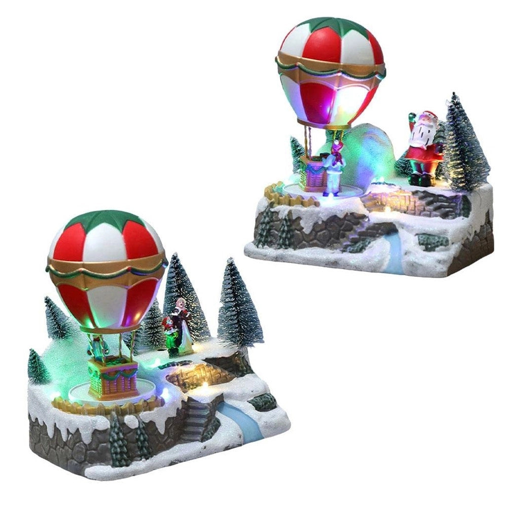 Trade Shop - Decorazione Mongolfiera Natalizia Neve Luci Musica Con Movimento 18x13x19.5cm 2 Modelli -