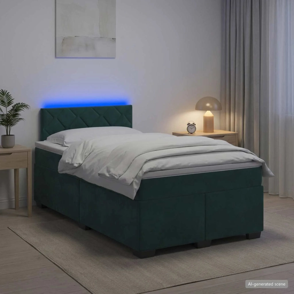 Letto con Box Spring, Materasso e LED Verde Scuro 120 x 200 cm 3452165