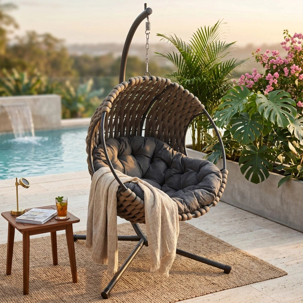 Poltrona Sospesa ITACA da Giardino con Cuscino Impermeabile, Struttura in Acciaio Zincato e Design Moderno Outdoor
