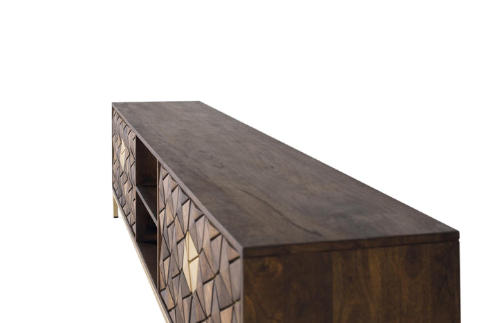 Mobile TV con 4 ante in legno di mango e base in metallo