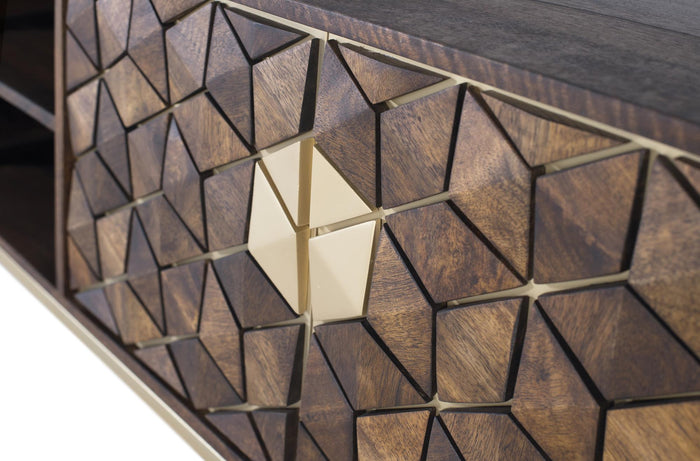 Mobile TV con 4 ante in legno di mango e base in metallo