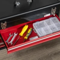 DURHAND Cassetta Porta Attrezzi in Acciaio con 3 Cassetti e Vassoio Superiore, 51x22x32 cm, Rosso e Nero