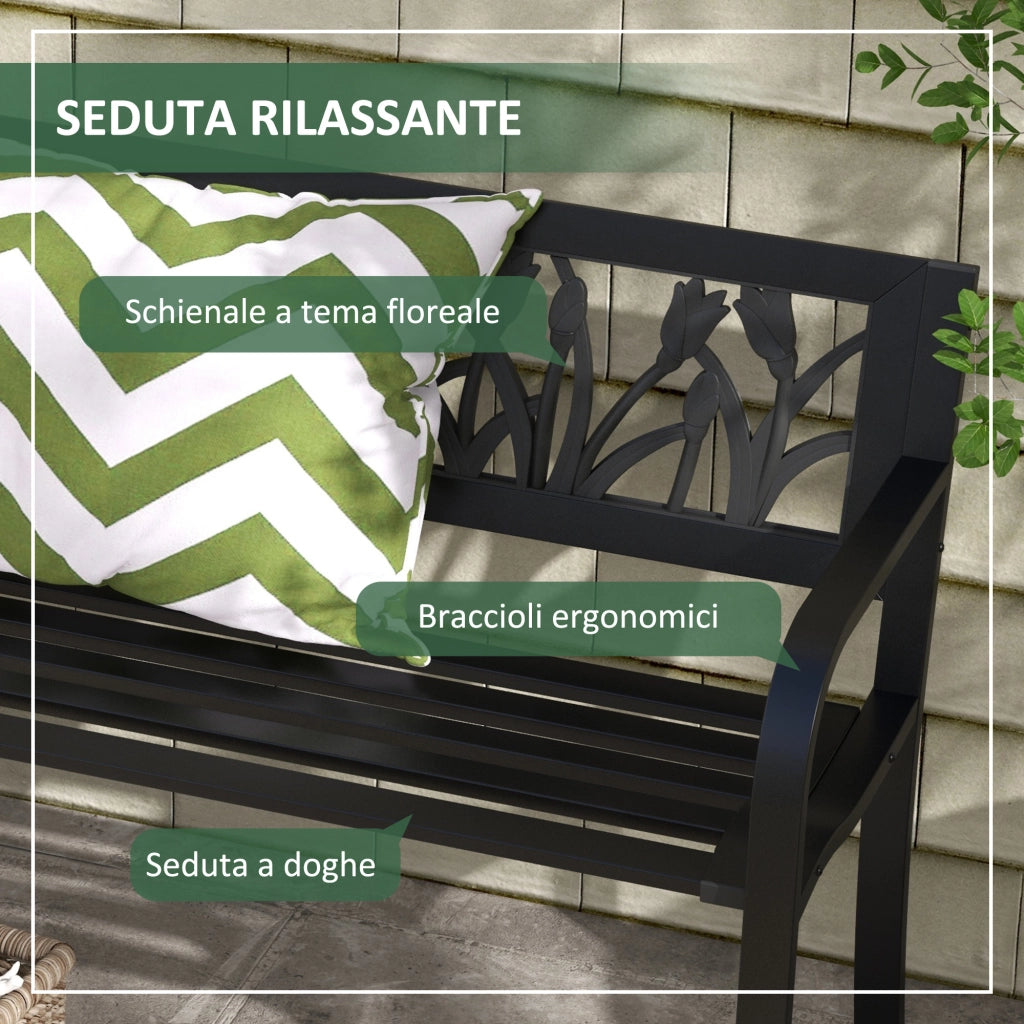 Panchina da Giardino 2 Posti ¨C Zephmum ¨C Acciaio Nero 125x50x75