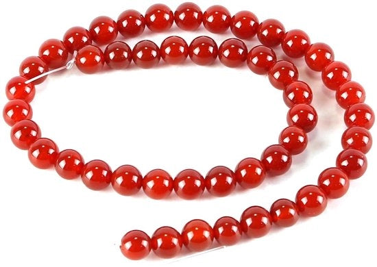 Collana a 8mm con Agata Rossa - 47 pezzi - Perle Sferiche - Pietra Semi-preziosa - Lustrata e Polita
