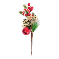 Ramo Natalizio 26cm con Bacche, Pallina, Bastoncino Candy e Scritta Merry Christmas