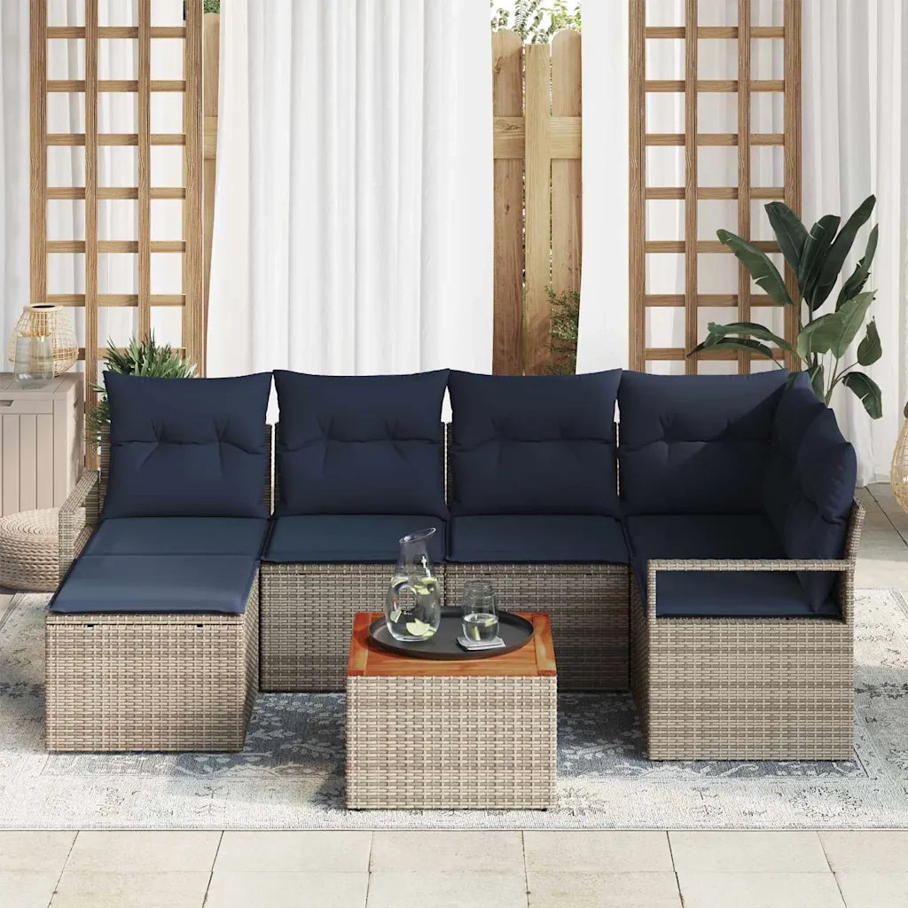Set Divano da Giardino con cuscino 7 pcs Grigio polyrattan