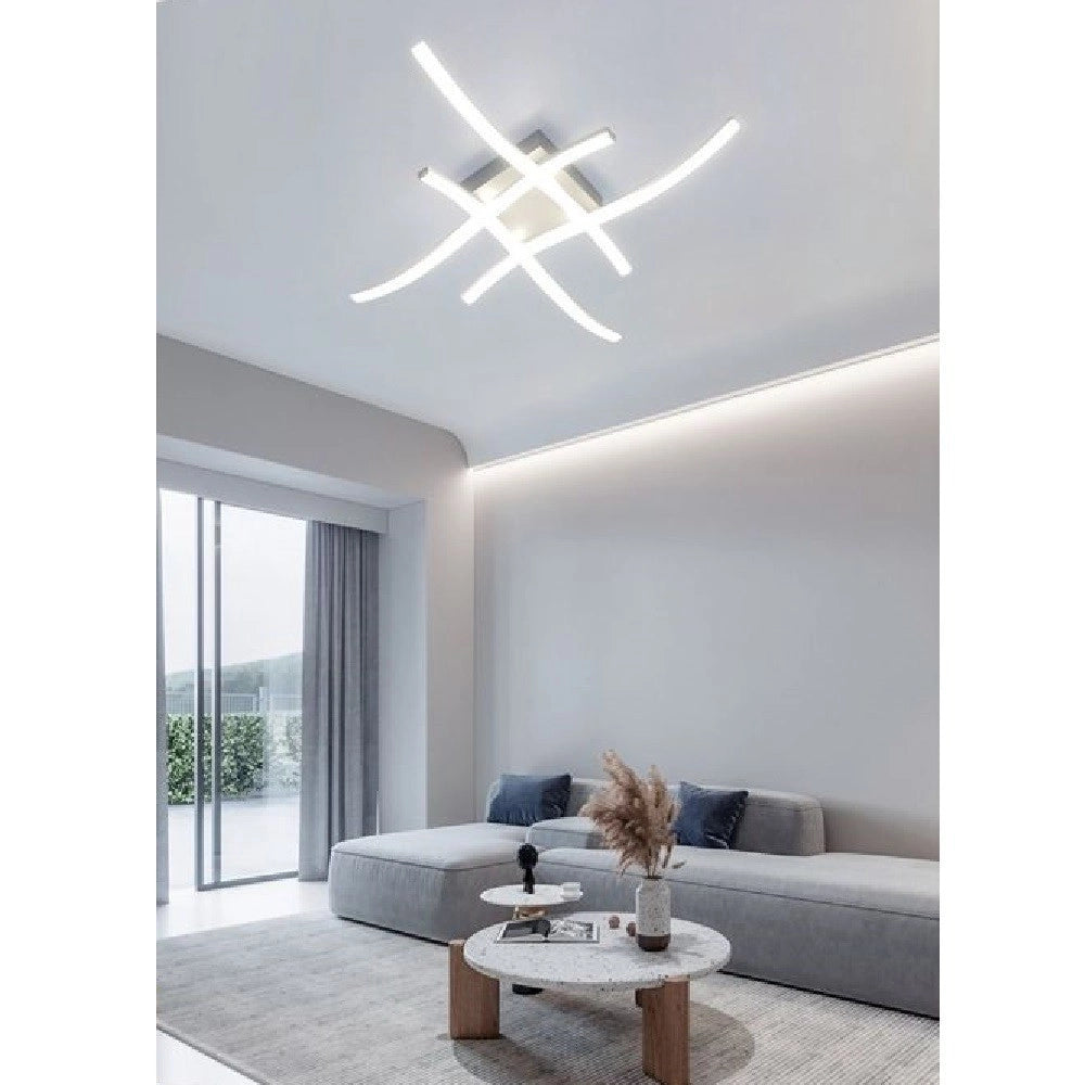 Trade Shop - Plafoniera Moderna Led Soffitto Con Bracci A Onda Luce Fredda Naturale Calda C05 - -bianco Freddo      -