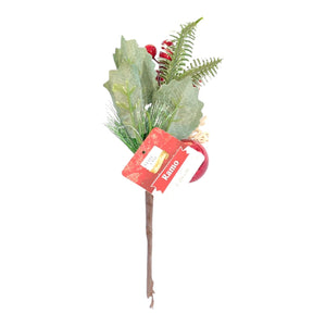 Ramo Natalizio 26cm con Bacche, Pallina, Bastoncino Candy e Scritta Merry Christmas
