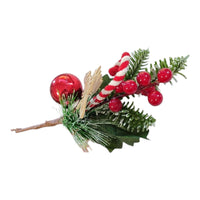 Ramo Natalizio 26cm con Bacche, Pallina, Bastoncino Candy e Scritta Merry Christmas