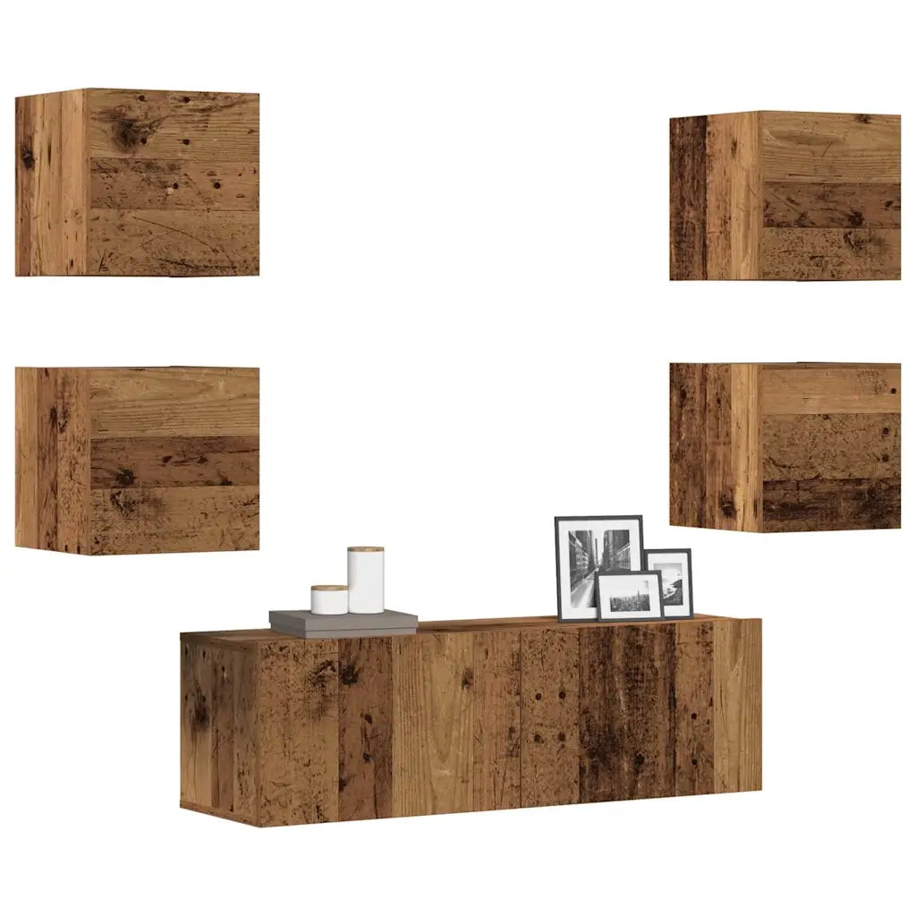 Set Mobile TV 5 pz-Credenza per TV Montato a Parete Legno Antico in Truciolato 488973